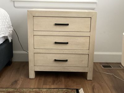 Pair of Pottery Barn 3-Drawer Nightstands - 30 inches tall by 28 inches wide.