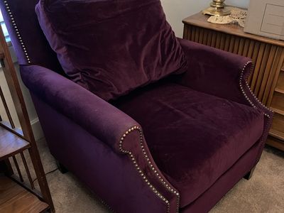 Stickley Fine Upholstery Purple Velvet Armchair with Nailhead Trim