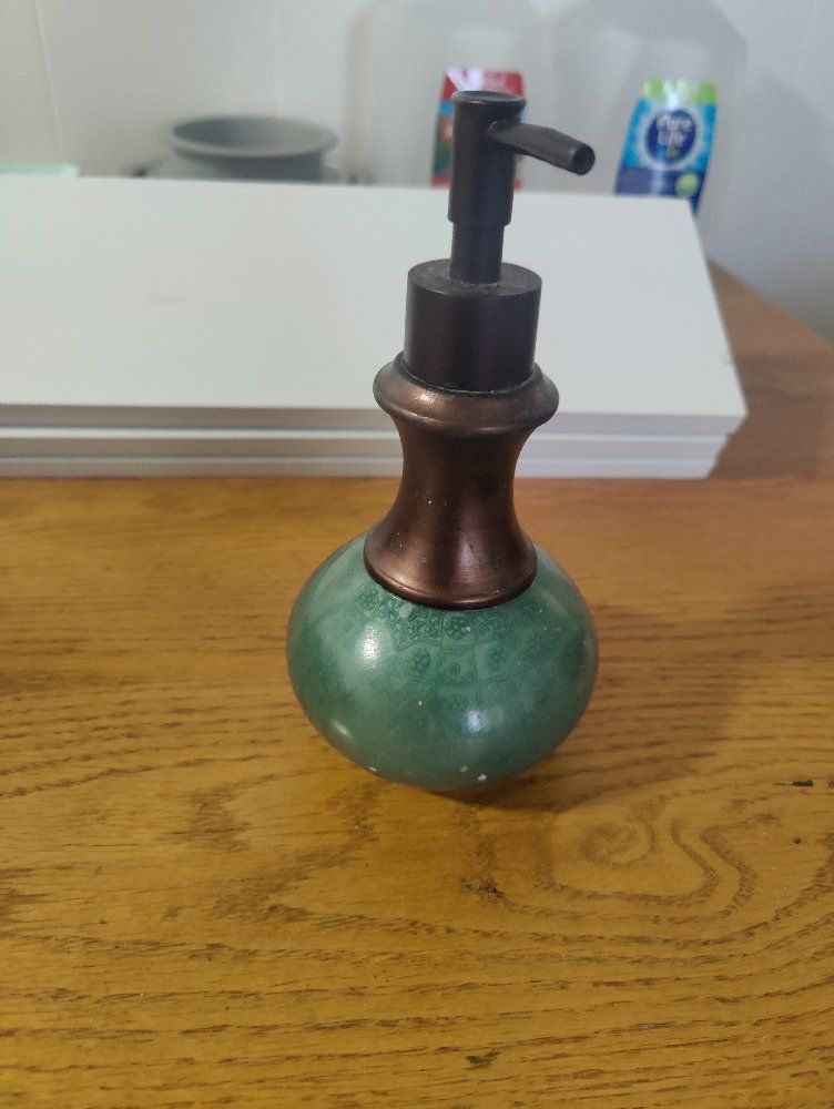 Soap Dispenser Green w/ Bronze Pump Bottle Lotion Hand Soap