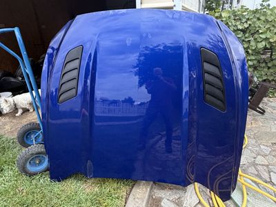 2015 OEM Blue Ford Mustang Hood with Vents - Used Good Condition