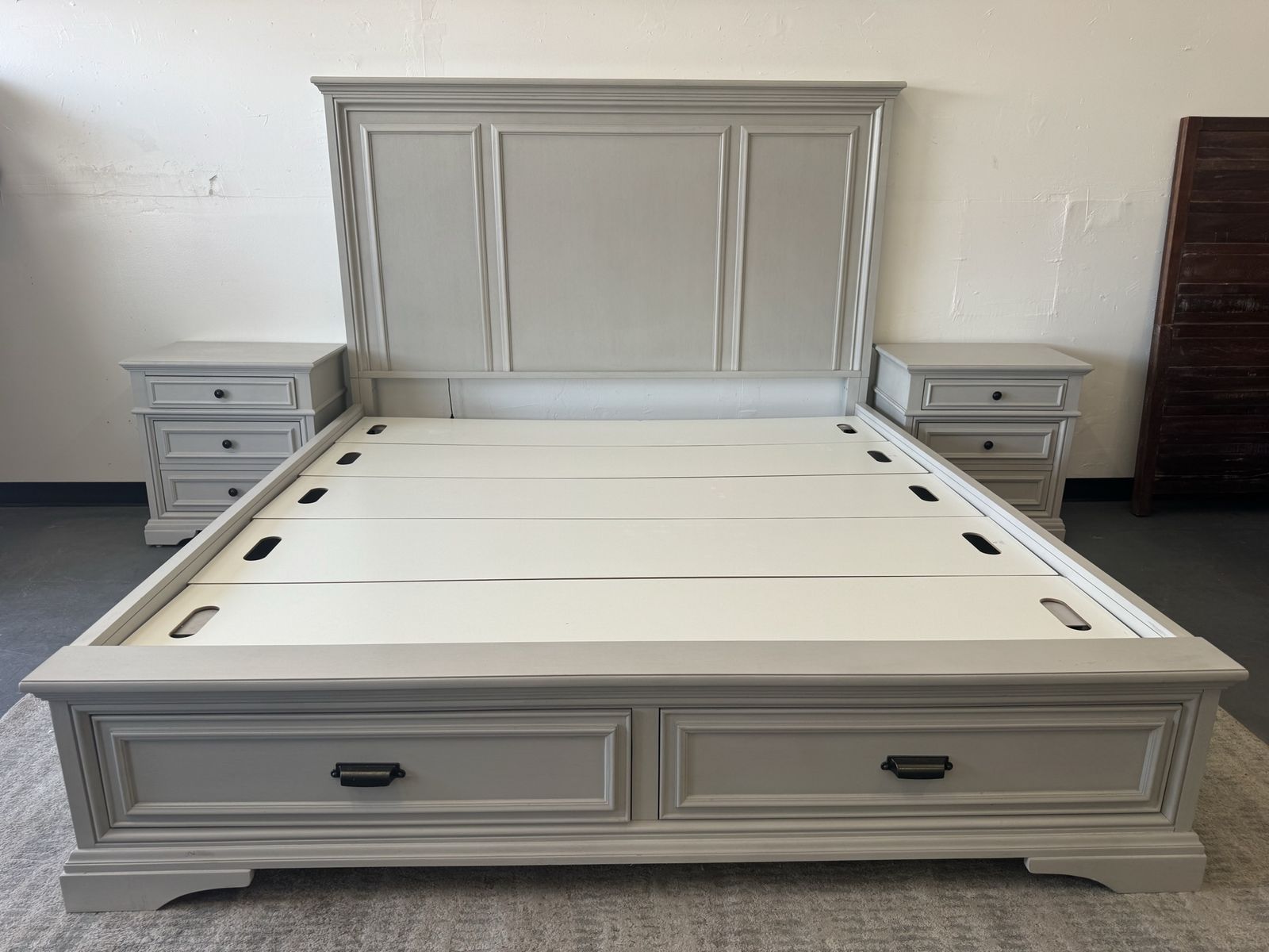 COSTCO KING STORAGE BED FRAME & NIGHT STAND SET