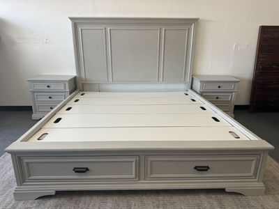 COSTCO KING STORAGE BED FRAME & NIGHT STAND SET