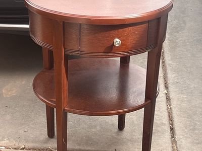 Round Wood Accent End Table with Drawer and Lower Shelf - Dark Cherry Finish