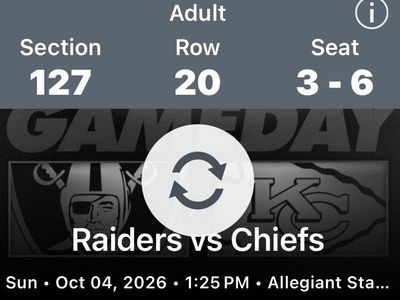 Raiders vs Chiefs Tickets lower bowl 4 seats $450 each