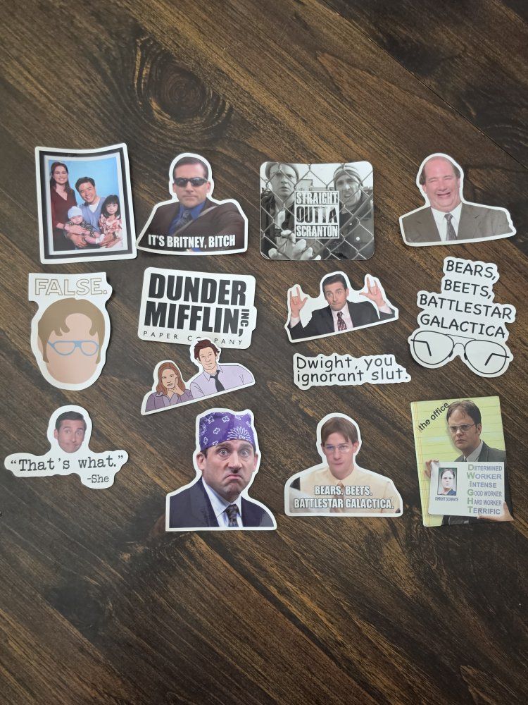 Collectible stickers: The Office TV Show Sticker Lot - Prison Mike, Dunder Mifflin, Dwight magnet