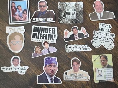 Collectible stickers: The Office TV Show Sticker Lot - Prison Mike, Dunder Mifflin, Dwight magnet