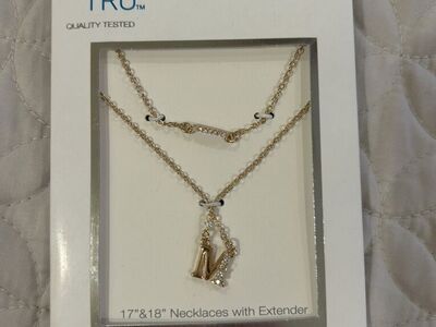 New Gold Tone Double Chain Inital M Necklace