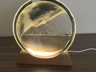 Moving Sand Art Lamp Circular Quicksand Painting with LED Light and Wood Base