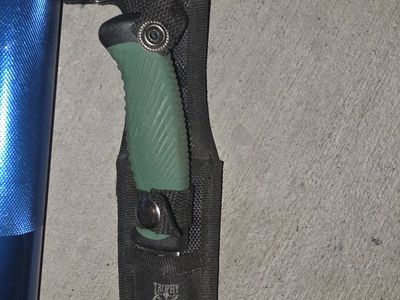 Trophy Master Hunting Knife with Green Handle and Black Sheath
