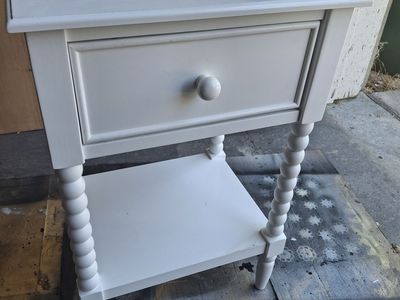 all wood white table/night stand/ceasar