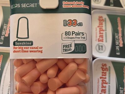 EARS SECRET PU Foam Earplugs - 80 Pairs, NRR 33dB, Comfortable & Reusable, Shape: Sunshine