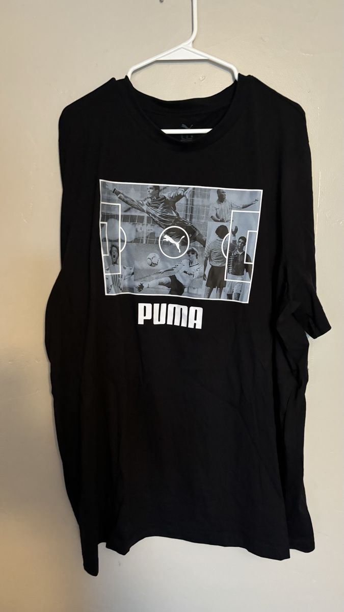 Puma Black Graphic T-Shirt Soccer Football Print Size 3XL