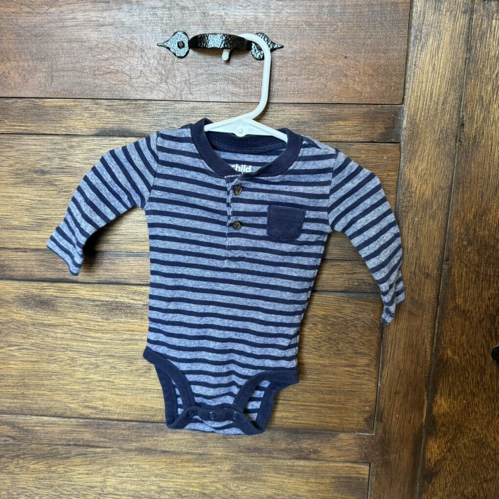Child of Mine Long Sleeve Striped Blue Bodysuit
