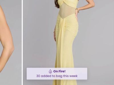 Windsor Hailey Strapless Mermaid Formal Dress - Pale Yellow, Size Medium, Ruched Mesh Details