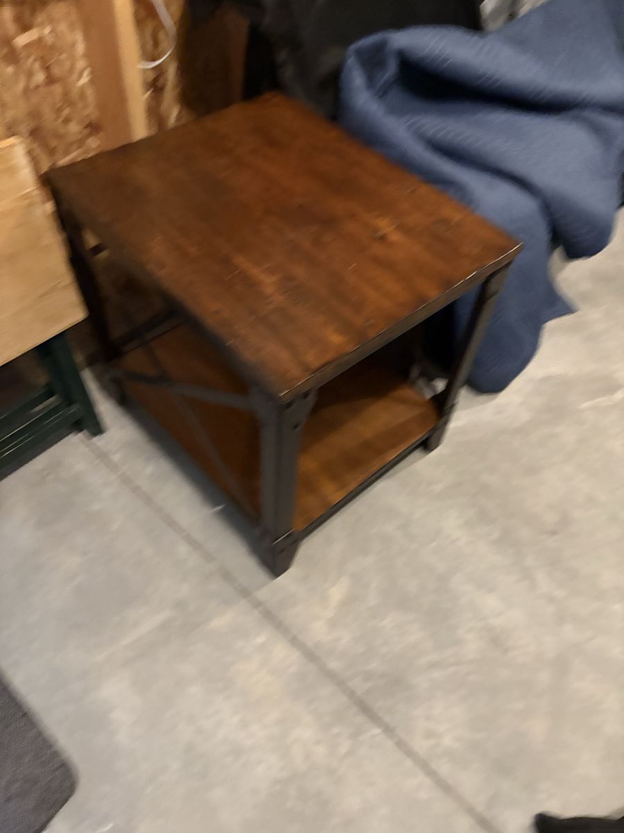 Rustic Industrial Wooden Side Table with Metal X-Brace Frame and Lower Shelf