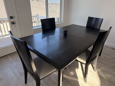 Black Kitchen Table with 4 Grey Leather Chairs