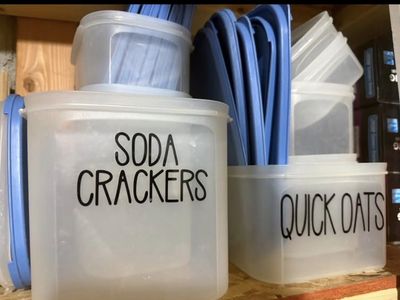 Tupperware Modular Mates Pantry Storage Containers Set - Various Sizes with Blue Seals rectangular