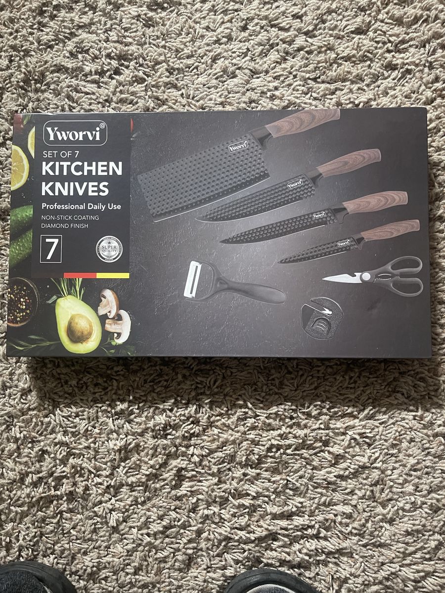 Yworvi Pisau Set 7-in-1 Kitchen Knives - Non-Stick Diamond Finish, Cleaver, Chef, Slicer, Utility