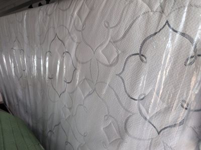 California King Size Mattress, White with Gray Pattern, Still in Plastic