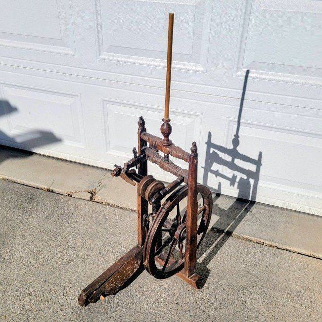 Vintage Wooden Spinning Wheel - Rustic Decor or Restoration Project