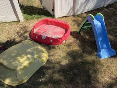 Little Tikes Plastic Sandbox with Lid and First Slide Outdoor Playset