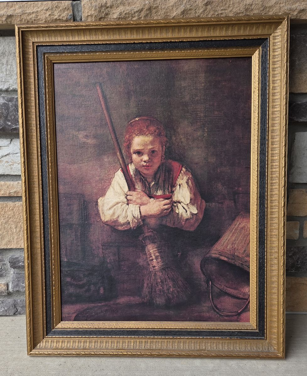 Girl With A Broom Reproduction by Rembrandt