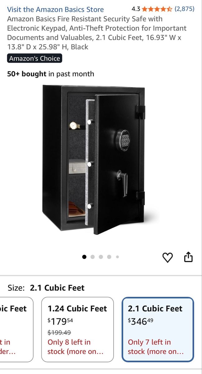 Amazon Basics 2.1 Cu. Ft. Fire-Resistant Security Safe (Digital Keypad), brand new