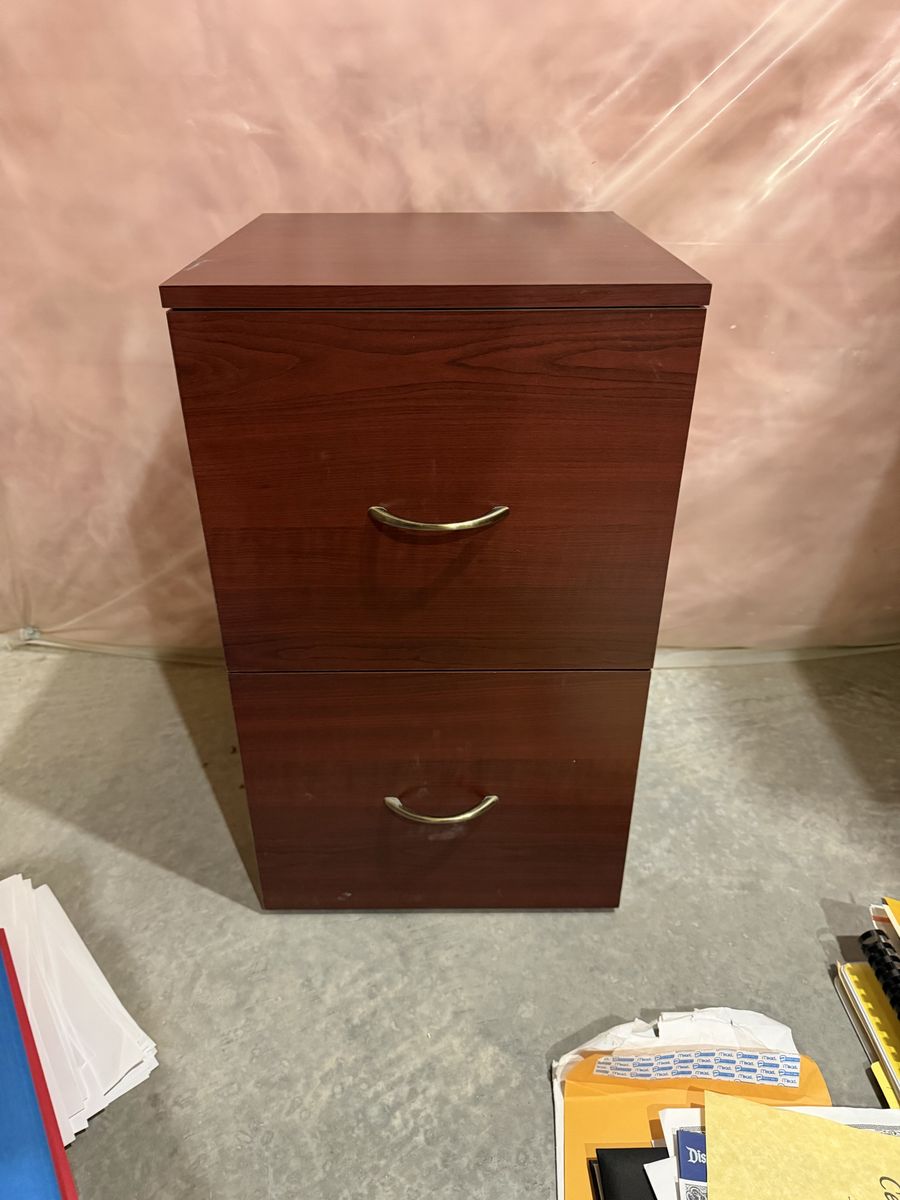 Dark Wood Finish 2-Drawer Filing Cabinet for Office or Home Storage