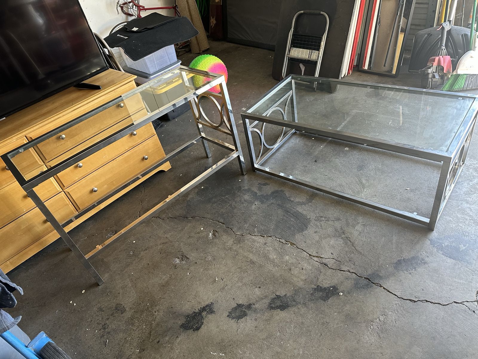 Chrome Metal And Glass Coffee And Sofa Tables