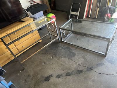 Chrome Metal And Glass Coffee And Sofa Tables