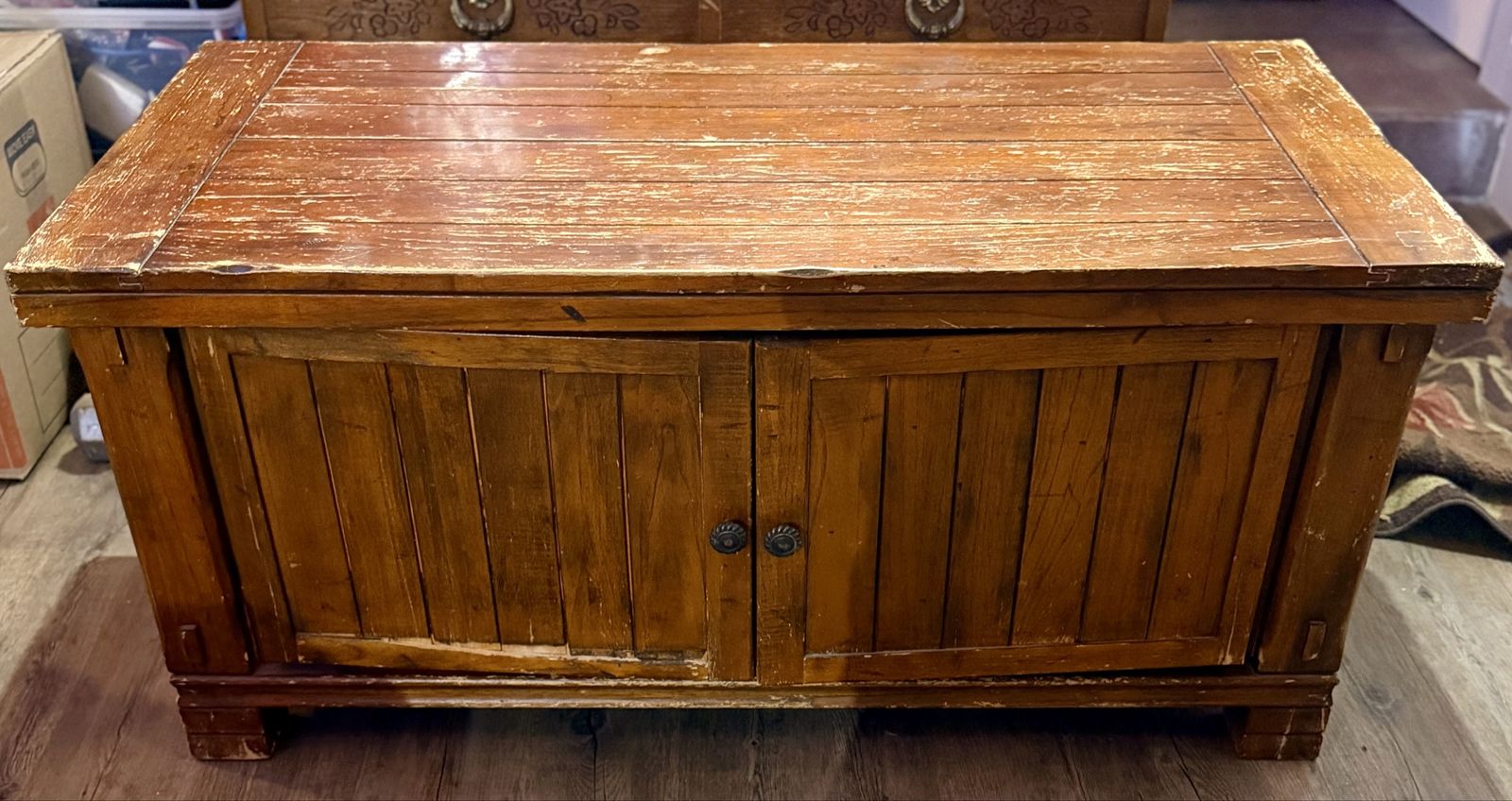 Rustic Solid Wood Coffee Table w/ Cabinet Storage