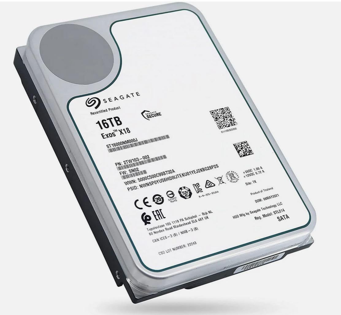 Seagate Exos X18 16TB SATA 3.5" Enterprise Hard Drive (ST16000NM000J) - Recertified