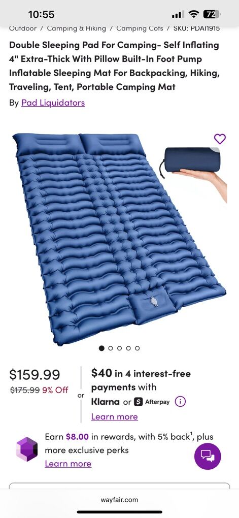 Double Sleeping Pad - Self Inflating 4 NEW!