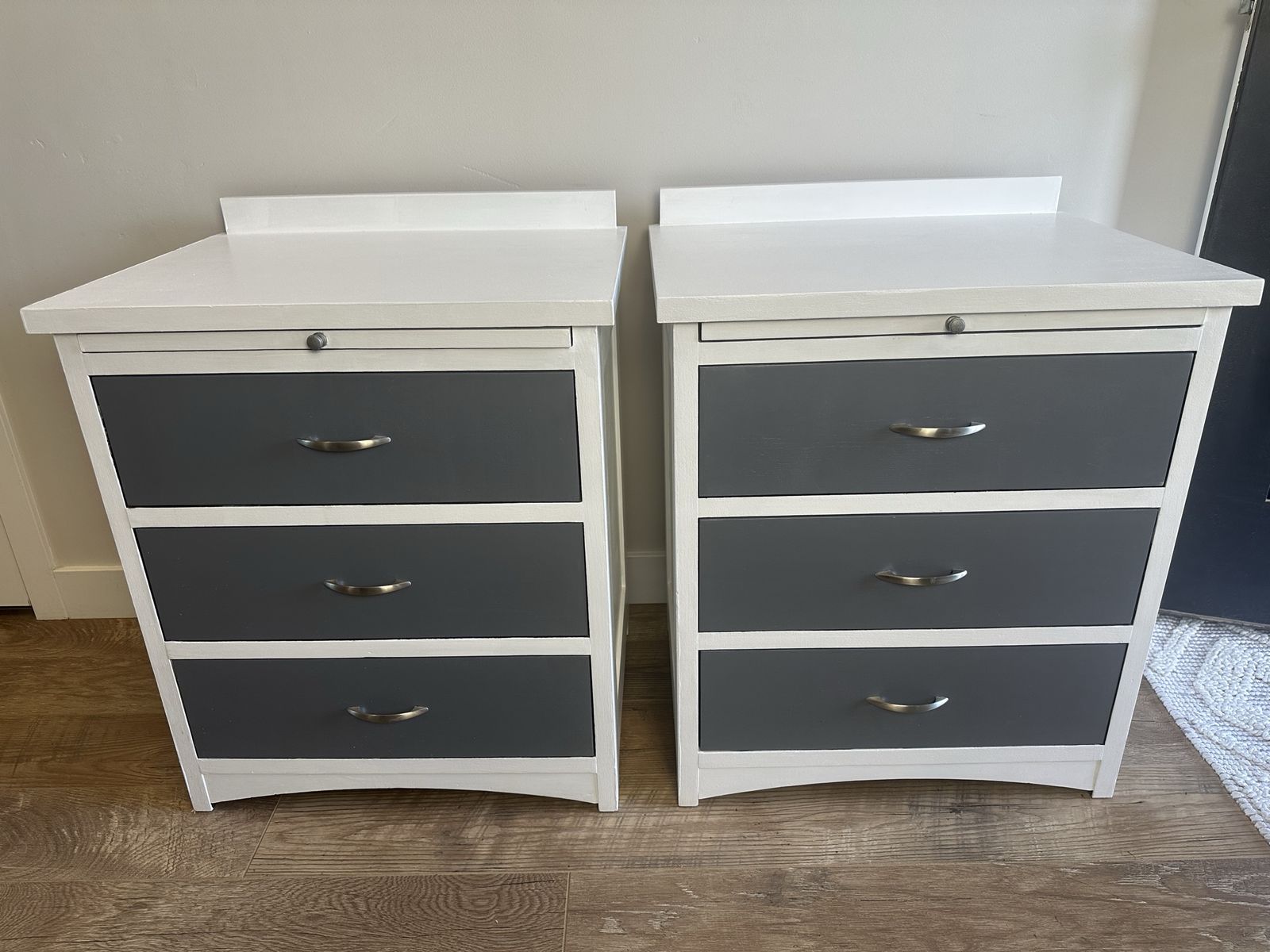 Kimball 3-Drawer Nightstands – Pair – White & Gray