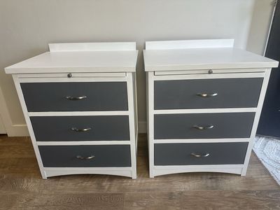 Kimball 3-Drawer Nightstands – Pair – White & Gray