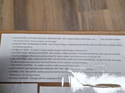 Worx 40 v leaf blower new still in the box