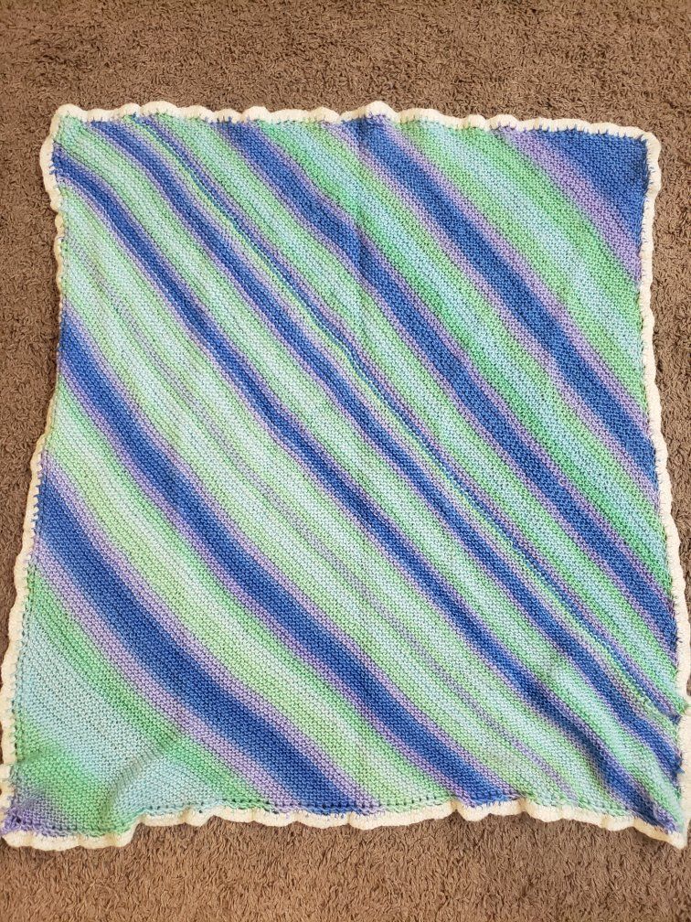 Handmade Baby Blanket Blue Green Purple