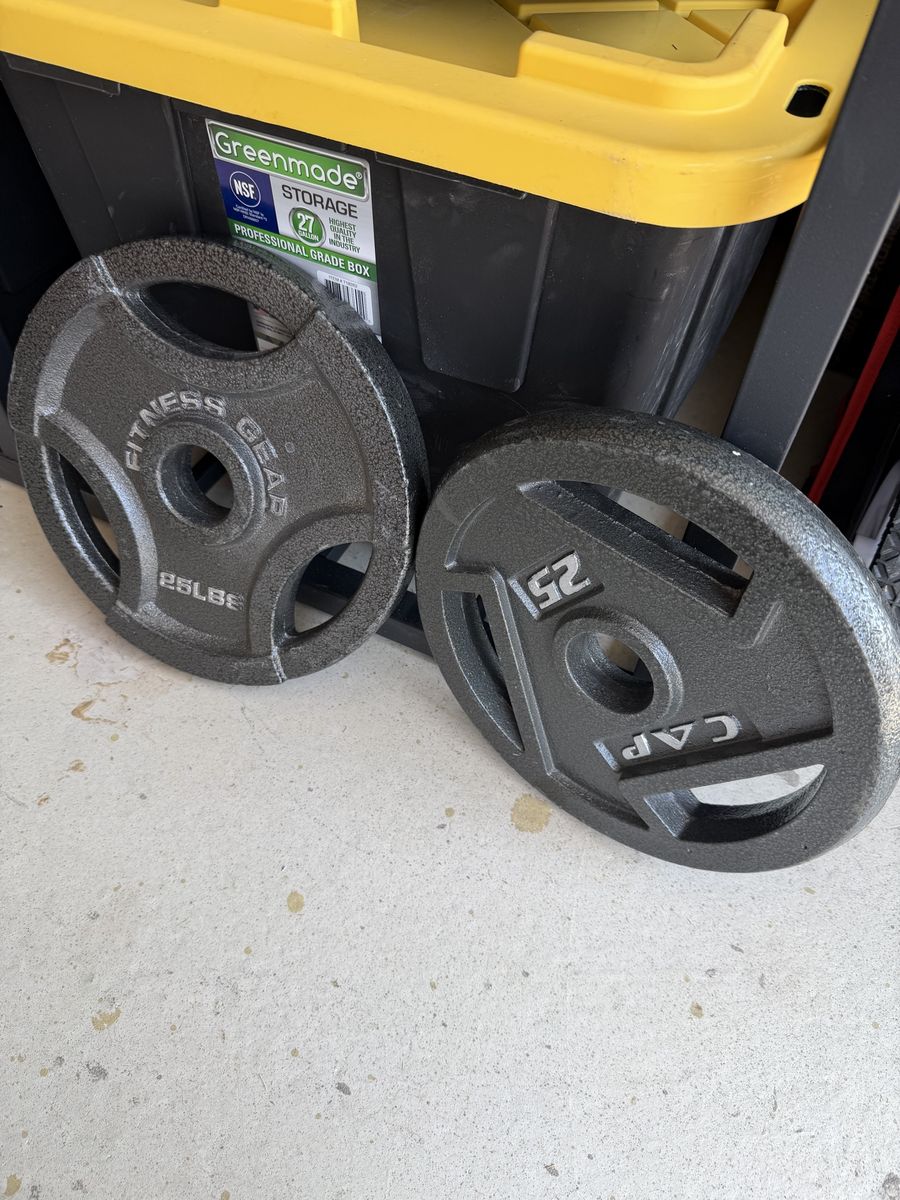 Pair of 25lb Weight Plates: CAP and Fitness Gear, Standard Barbell Plates