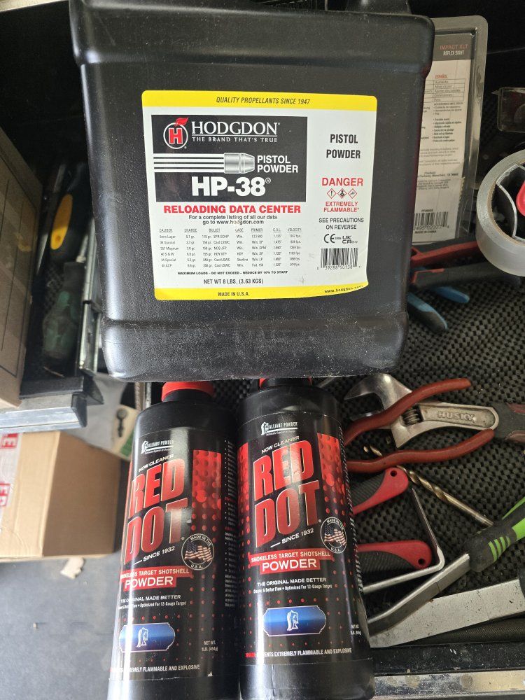 Hodgdon HP-38 Pistol Powder 8 lbs & 2 Alliant Red Dot Shotshell Powders 1 lb each