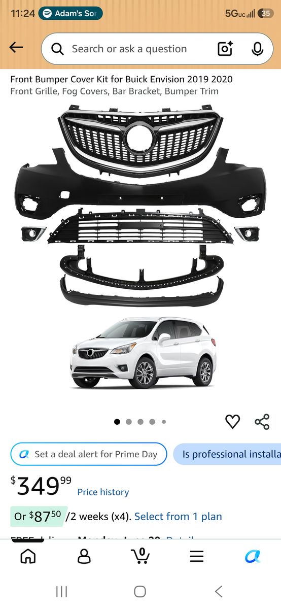 Front Bumper Cover Kit for Buick Envision 2019-2020 - Grille, Fog Covers, Bar Bracket, Bumper Trim