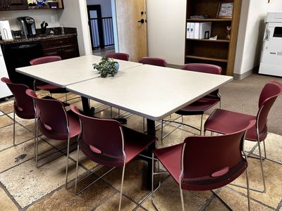 Square Kitchen/Breakroom Tables (2) 41.75" x 41.75" & 9 Chairs