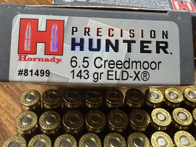 100 rounds Hornady Precision Hunter 6.5 Creedmoor 143 gr ELD-X Ammunition - 5 Boxes
