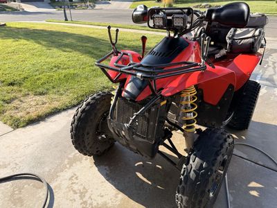 2002 Polaris Scrambler 500 AWD ATV Four Wheeler with Front Cargo Rack and Rear Bag
