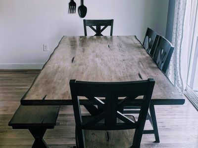 Orlando Farmhouse Sand & Black Trestle Dining Room Set