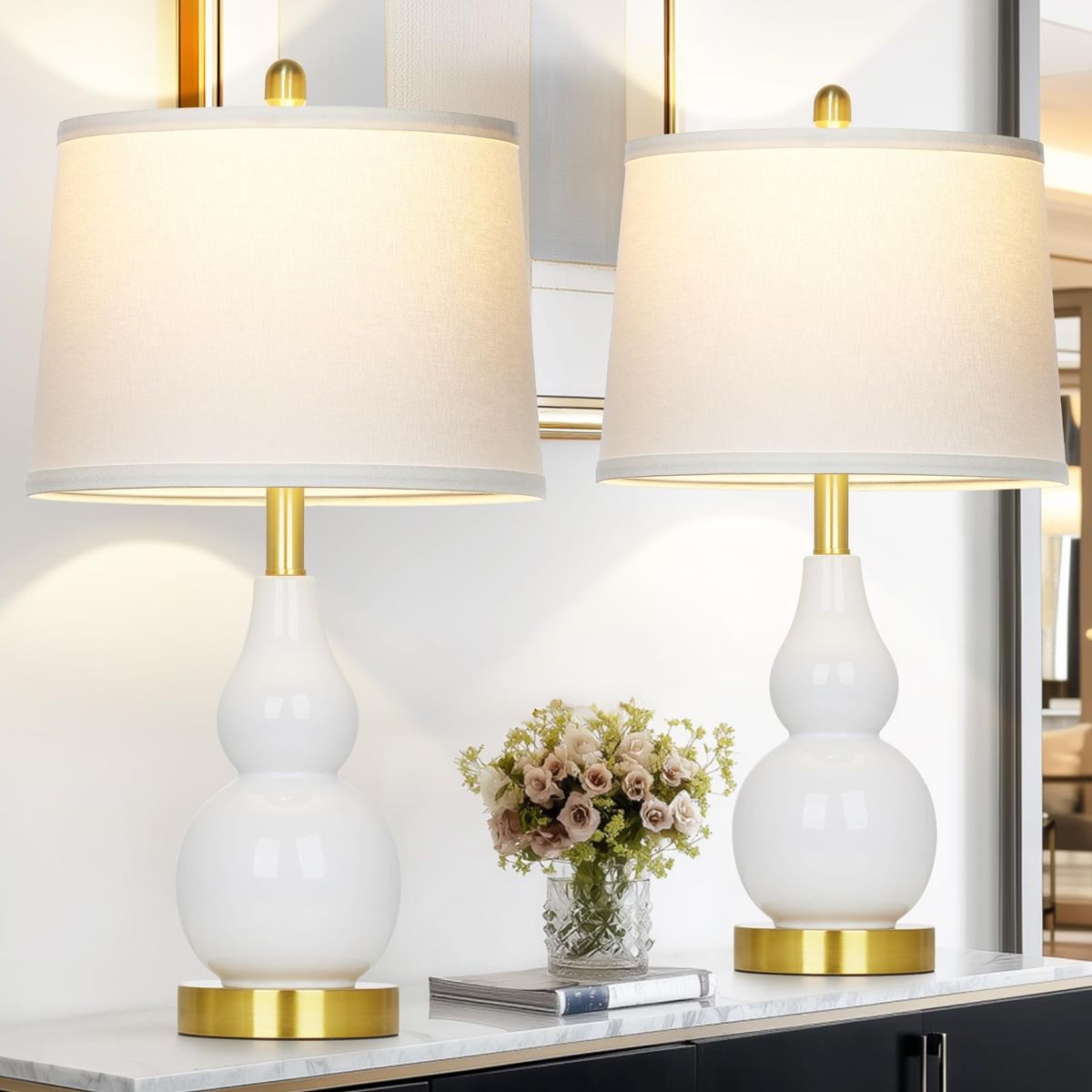 Modern White Ceramic Table Lamp Set (2 Lamps)
