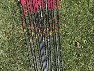 Gold tip Hunter 340/500 Carbon Arrows with Pink Fletching - Mixed Set (14-15 Arrows)