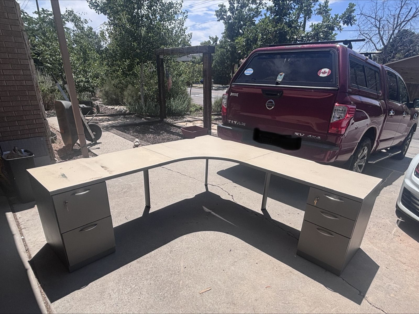 L-Shaped Office Desk w/ Locking File Drawers – 83” x 83” – $50 OBO