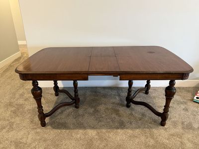 Vintage Dark Wood Extendable Dining Table with Ornate Legs