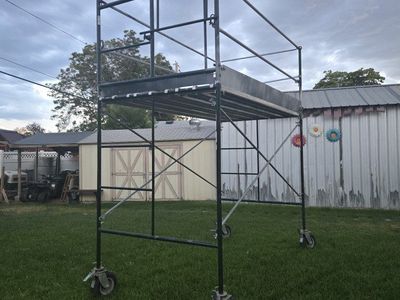 Rolling Scaffold Tower with Platform and Casters, Safety Cage, and Detachable Ladder