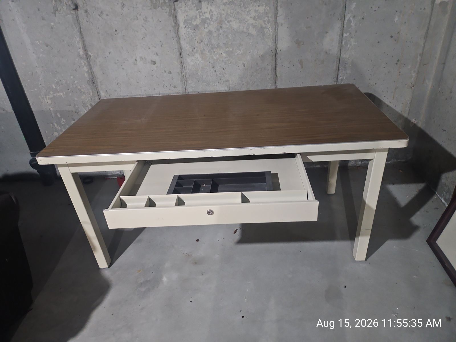 Vintage Metal Desk with Wood Grain Top